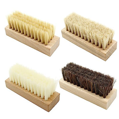 4 Pcs Wooden Handheld Shoe Cleaner Brush Set - Nano Silk, PP Silk, Natural Horsehair, Pig Bristle - For Sneakers, Leather Boots, Canvas Shoes