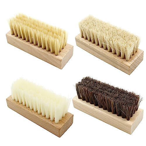 4 Pcs Wooden Handheld Shoe Cleaner Brush Set - Nano Silk, PP Silk, Natural Horsehair, Pig Bristle - For Sneakers, Leather Boots, Canvas Shoes