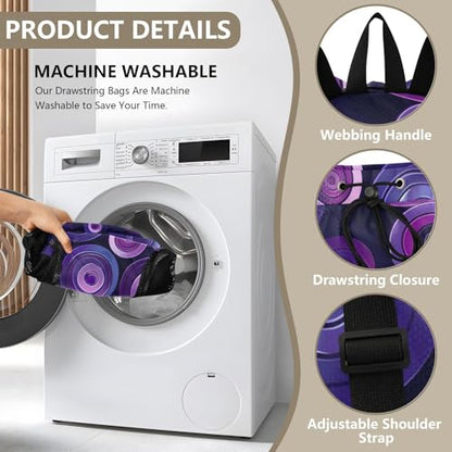 Drawstring Climbing Gym Bag With Inside Pockets Drawstring Bags For Men Women with Wet Dry Compartments Circle Pattern Amethyst