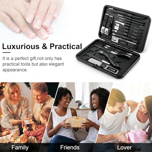 Manicure Kit for Men & Women 18pcs, Professional Manicure Pedicure Nail Clipper Set, Premium Nail Care Grooming Tools with Portable Travel Case (Black)