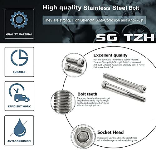 1/4-20 x 2 Socket Head Cap Screws Bolts, 20Pcs 304 Stainless Steel 18-8, Allen Socket Hex Drive, Full Thread, Bright Finish by SG TZH(with Hex Spanner) - size: 1/4-20 x 2"