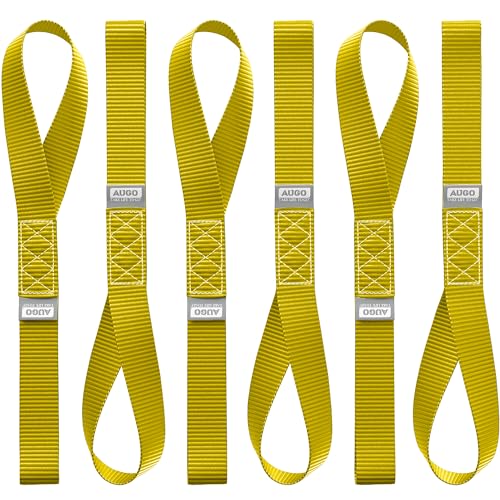 AUGO Heavy Duty Soft Loops –Pack of 6-1.5” x 17” Tie Down Anchor Straps for Use w/Ratchet Strap Hooks – 3000Lb Load Capacity & 10,000Lb Break Strength – Great for Motorcycle, Bike, Roof Rack, Etc. - color: Yellow, size: 17 Inch