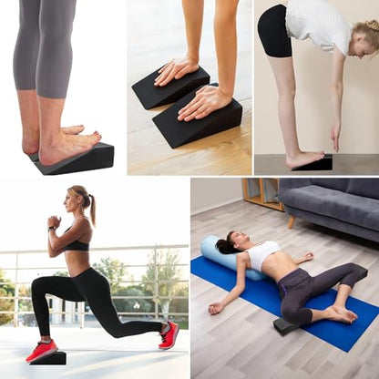 2 Pack Squat Wedge, Supportive Foot Wrist Exercise Wedge for Squat, Yoga, Pushup, Balance, Stretch, Strength, Pilates, Plank, Physical Therapy - EVA Riser Block for Men & Women - color: Black