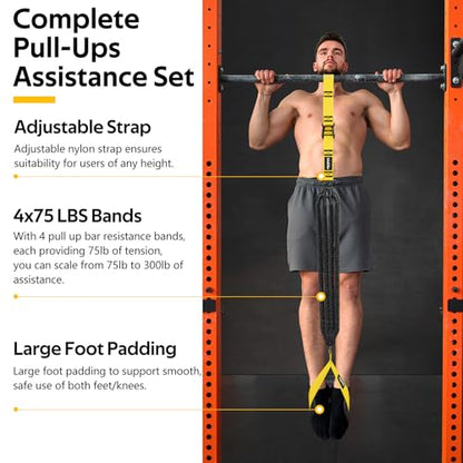 Pull Up Assistance Bands Set, Heavy Duty Adjustable Pull Up Assist Band with Feet Rest, Strength Training Bands for Home Gym Fitness, Pull-Up Bar, Calisthenics and Body Stretching - color: Yellow