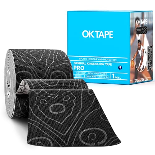 OK TAPE PRO Kinesiology Tape Uncut Roll, Elastic Physical Therapy Tape | 2 Inch Athletic Tape for Pain Relief, Muscle Support, Kinetic Tape, Water Resistant, 16.4Feet -Black Gray 1 Roll - color: Black a, size: 1 Roll