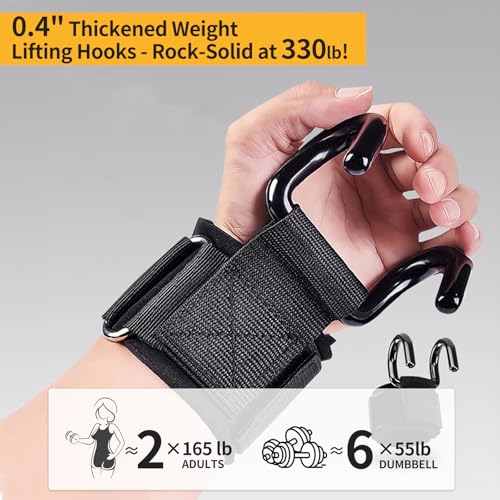 GPANDAG 330LB Weight Lifting Hooks and Lifting Grips for Men and Women(2 Pair), Heavy Duty Lifting Strap Gym Grip for Weightlifting, Deadlifts, Pull-Ups, Strength Training, Wrist Wraps Hook for Seniors