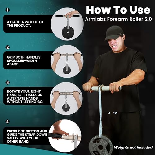 ArmLabz Forearm Roller 2.0 Wrist Roller and Forearm Strengthener, Grip Strength Trainer and Hand Exerciser, Quick Reset, One Arm Use, Wrist and Elbow Health, Forearm Workout Equipment