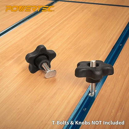 POWERTEC 71890 24" Double-Cut Profile T-Track and 10PK T-Track Knob Kit w/ 7-Star 1/4 Threaded Knob, Bolts and Washers, For Woodworking Jigs - style: 24" T Track + Knob Kits