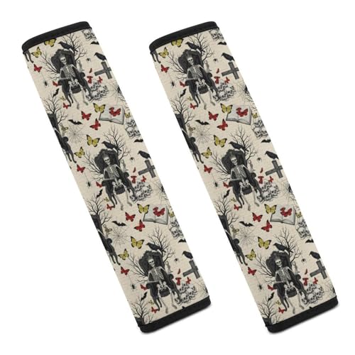 2PCS Gothic Ghost Skeleton Punk Skull Car Seat Belt Pad Universal Fit Seat Belt Covers Cushion for Kids, Car Seats Pushchair Strollers High Chair Pushchair, Easy Install (No Tool) - color: Pattern 12