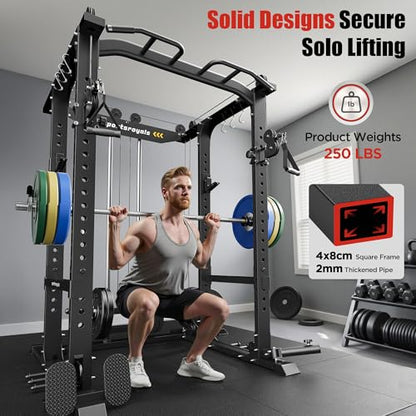 SPORTSROYALS Power Rack, Multi-Functional Power Cage, Squat Rack with Pulley System & LAT Pull Down, Workout Cage with J Hooks for Home Gym - color: Black, style: Power Cage Only