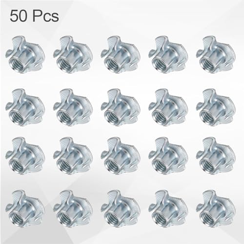 HARFINGTON M8x11mm T-Nuts 4 Pronged Tee Nut 0.83" x 0.43" Fully Thread Carbon Steel Inserts for Wood, Rock Climbing Holds, Cabinetry, Furniture 50pcs - size: M8x11mm