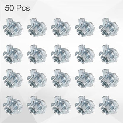 HARFINGTON M8x11mm T-Nuts 4 Pronged Tee Nut 0.83" x 0.43" Fully Thread Carbon Steel Inserts for Wood, Rock Climbing Holds, Cabinetry, Furniture 50pcs - size: M8x11mm