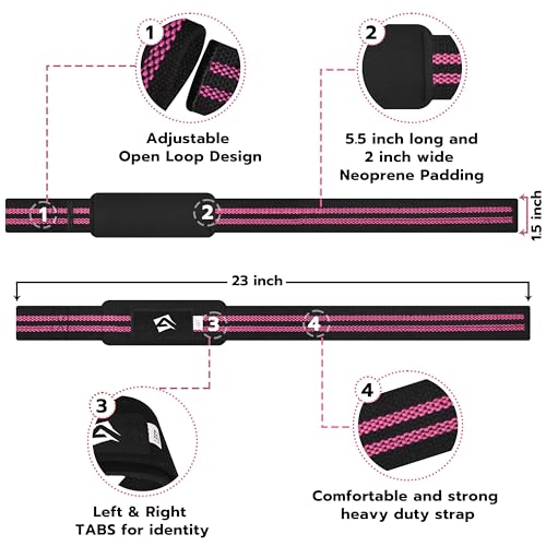 AQF Weight Lifting Straps, Padded Cotton Gym Wrist Straps for Deadlifts | 23" Extra-Long, Heavy-Duty Webbing, 5mm Neoprene Cushioning, Open-Loop Design, Sold as Pair, Ideal for Rows & Pull Workout - color: Black & Pink
