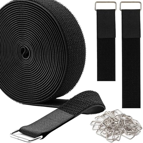 1.5" x32ft Hook and Loop Straps, Long Adjustable Fastening Straps with 30 Metal Buckles, Cut to Length Cinch Straps, Reusable Nylon Securing Cord Ties for Organizer or Storage - color: 1.5"x32ft