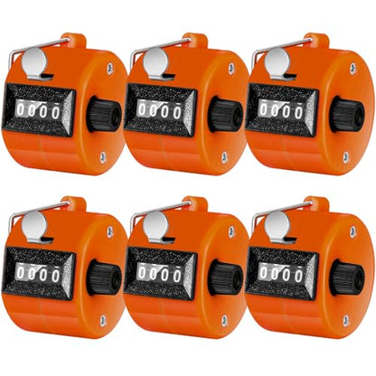 TOODOO 6 Pack Hand Tally Counter 4 Digit Mechanical Palm Clicker Plastic Hand Held Counter Clicker with Metal Finger Ring for School Golf Sports Events Office Stadium - color: Orange