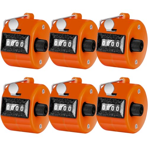 TOODOO 6 Pack Hand Tally Counter 4 Digit Mechanical Palm Clicker Plastic Hand Held Counter Clicker with Metal Finger Ring for School Golf Sports Events Office Stadium - color: Orange
