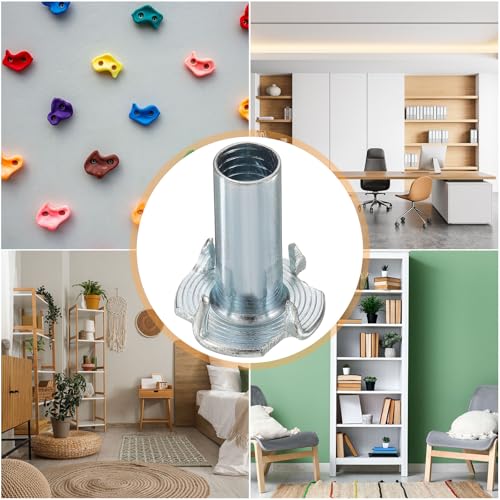 HARFINGTON 5/16x13mm T-Nuts 4 Pronged Tee Nut 0.83" x 0.51" Half Thread Carbon Steel Inserts for Wood, Rock Climbing Holds, Cabinetry, Furniture 50pcs - size: 5/16" x 0.51" x 0.83" x 0.51"