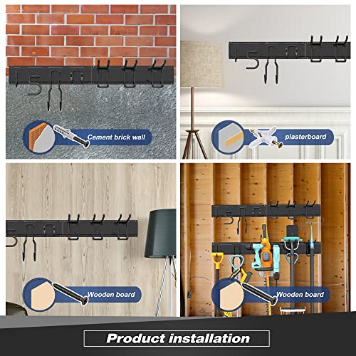 Sttoraboks Garage Wall Organizer, Heavy Duty Tool Hangers for Garage Wall with 6 Double Hooks & 2 Rails, Tool Organizer Wall Mount, Garage Hanging Storage Rack for Shovel, Rake, Broom and Ski Gear - size: 34inch 2 panels+6 hooks