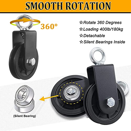 Taeku Cable Pulley, Silence Smooth Detachable Rotation Traction Wheel LAT Pulley System Attachment DIY Lifting Blocks Hoists for Home Projects Clothesline Shop Lifts (3.54in) - color: 9CM