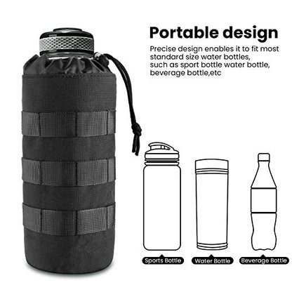 FRTKK Tactical MOLLE Water Bottle Pouch with Drawstring Open Top & Mesh Bottom, Military Water Bottle Holder Bag Sports Travel Hydration Carrier - color: Black