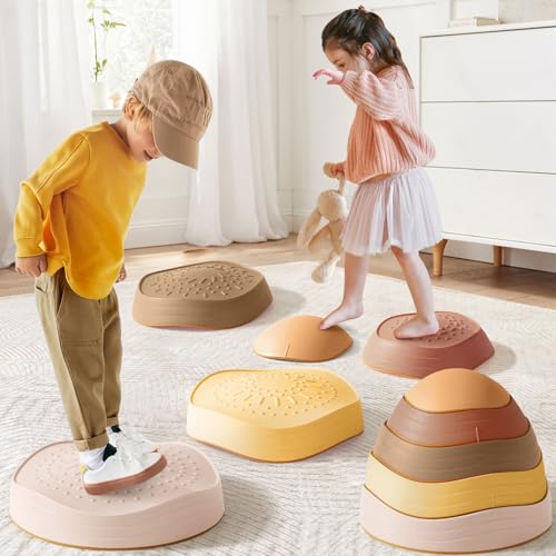 Tiny Land Stepping Stones for Kids, 5pcs Non-Slip Balance Toddler Toys | Sensory Stepping Stones for Toddlers 3-5 to Promote Balance, Coordination, and Active Play Skills Indoors or Outdoors - color: Yellow