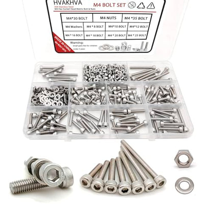 M4 Hex Socket Head Screws Assortment Kit, 304 Stainless Steel Metric Screws - size: M4