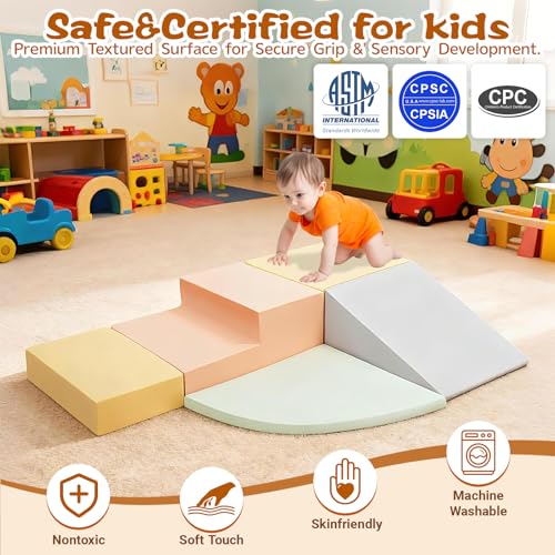 Climbing Toys for Toddlers, 5-Piece Soft Foam Climbing Blocks Set, Toddler Playtime Corner Climber Indoor Foam Play Gym - style: 5-Piece