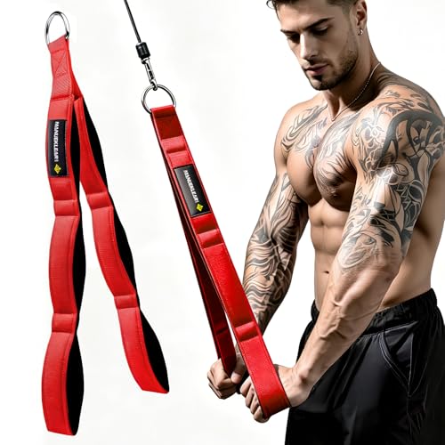 MANUEKLEAR 3 Grip Lengths in 1 Tricep Rope Cable Attachment with Ergonomic Handles, Greater ROM for Tricep Push Down Attachment Professional Gym Rope for Overhead Extension - color: Red
