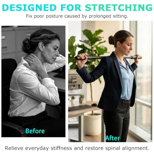 5ft Adjustable Yoga Stick, Non-Slip Multi-Functional Mobility Fitness Stick with Exercise Guide for Stretching, Physical Therapy, Pilates,Muscle Recovery，Home Workout