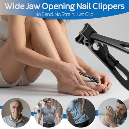 Toenail Clippers for Thick Nails for Seniors, 5Pcs Ingrown Toenail Removal Kit, Angled Head Large Toenails Clippers for Men, Heavy Duty Nail Clipper, Slanted Nail Clipper with Long Handle (Black) - size: 5Pcs Nail Clippers Set-black