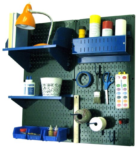 Wall Control Craft & Hobby Pegboard Organizer Storage Kit with Green Pegboard and Blue Accessories - color: Green Pegboard Blue Accessories