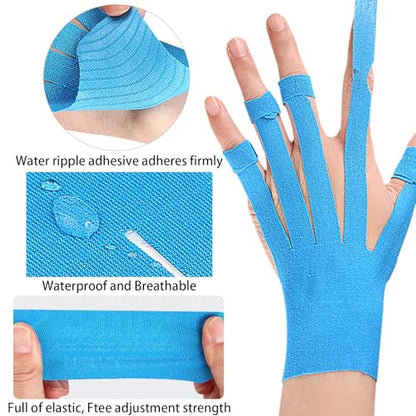 Precut Kinesiology Tape for Hand & Wrist Support, 6 Pcs Breathable Waterproof Kinesiology Recovery Tapes Finger Joint Support Tape, Hypoallergenic Latex-Free Elastic Athletic Tapes for Carpal Tunnel