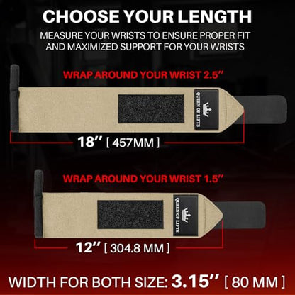 TECEUM Weightlifting 18" & 12" Wrist Wraps with Thumb Loop – Heavy Duty Wrist Workout Braces for Men and Women – Ideal for Powerlifting, Strength Training, Bodybuilding - color: Beige, style: 18" – Arms on Fire