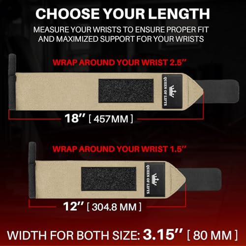 TECEUM Weightlifting 18" & 12" Wrist Wraps with Thumb Loop – Heavy Duty Wrist Workout Braces for Men and Women – Ideal for Powerlifting, Strength Training, Bodybuilding - color: Beige, style: 12" – Arms on Fire
