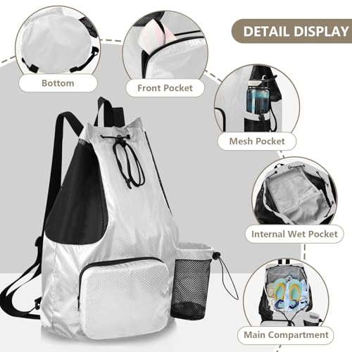 Yuiboo Gray Drawstring Gym Bags Climbing Gym Bag with Inside Pockets String Bookbag Wet and Dry Separation