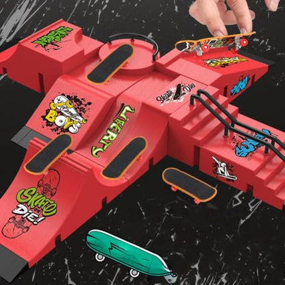 Fingerboard Skate Park Kit,Skateboard Finger Toys with 13 Pieces of Skateboards, Ramps, Skates, Scooters, Bikes and Caster Boards, Funny Mini Finger Board Skate Training Parts (RED) - color: Red