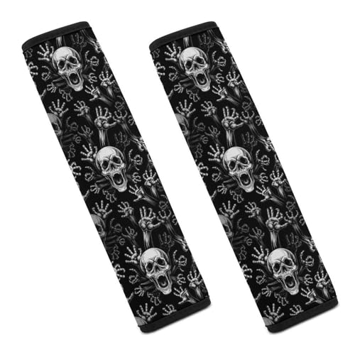 Universal Soft and Comfortable Seat Belt Cover for Child, Most Cars, 2 Piece Skull Horror Gothic Skeleton Halloween Goth Spooky Shoulder Protector Comfortable Driving - color: Pattern 1252