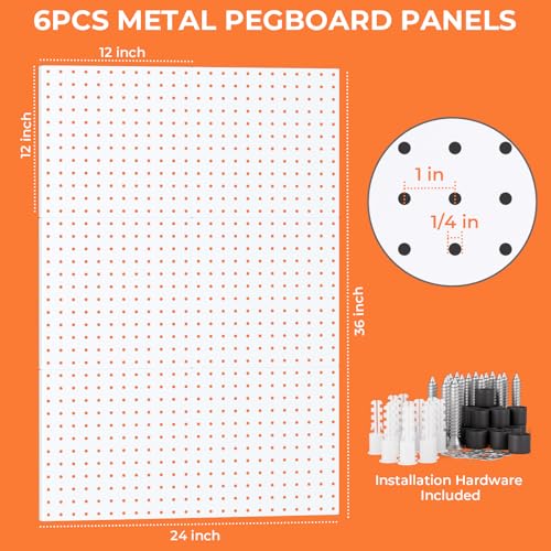 INCLY 90PCS Metal Peg Board Kit with 1/4" Pegboard Accessories | 6 Pack Panels, Bins, Cups and Peg Board Hooks, Paper Towel Holder, Pegboard Wall Organizer, For Craft Room, Office, Sewing - size: 90 PCS