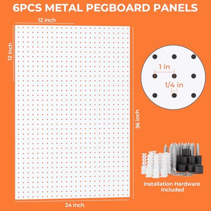 INCLY 90PCS Metal Peg Board Kit with 1/4" Pegboard Accessories | 6 Pack Panels, Bins, Cups and Peg Board Hooks, Paper Towel Holder, Pegboard Wall Organizer, For Craft Room, Office, Sewing - size: 90 PCS