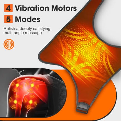 Shoulder Heating Pad with Massage, Cordless Heated Shoulder Brace Wrap Massager for Pain Relief Deep Tissue, Rotator Cuff Heating Pad, Gray