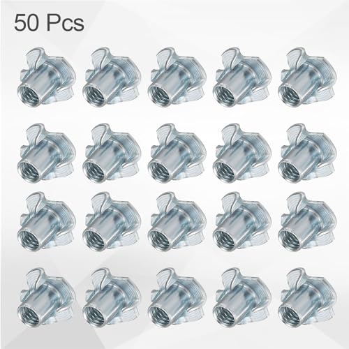 HARFINGTON 5/16x14mm T-Nuts 4 Pronged Tee Nut 0.83" x 0.55" Fully Thread Carbon Steel Inserts for Wood, Rock Climbing Holds, Cabinetry, Furniture 50pcs - size: 5/16" x 0.55" x 0.83" x 0.55"