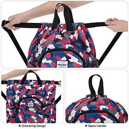 Dry Wet Drawstring Backpack with Shoe Compartment for Women Adjustable Gym Bag - color: Camouflage