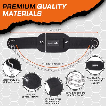 LARA STAR Dip Belt for Weightlifting, Weight Belt for Pull-Ups, Powerlifting, Squats, and Bodybuilding – Heavy-Duty Steel Chain, Neoprene Support, Lifts up to 650 lbs. - color: Black