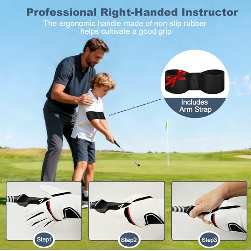 MIKOSI 5-in-1 Retractable Golf Swing Training Aids, Portable Golf Swing Trainer with Golf Grip Trainer for Beginners & Tempo Training for Advanced, Right-Handed, Arm Connection with Golf Club Weights