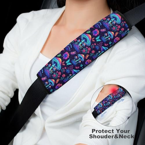 2 Piece Universal Fit Seat Belt Cover for Adult Use, Most Cars, Gothic Hippie Trippy Magic Mushroom Seat Belt Covers Cushion, Shock Absorption - color: Pattern 240