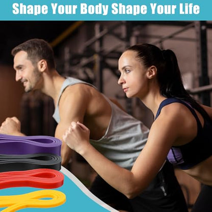 4 Pcs Resistance Bands Pull Up Bands Set, TPE Exercise Band for Working Out Muscle Training and Physical Therapy with Carry Bag, Yellow Red Black Purple for Men and Women