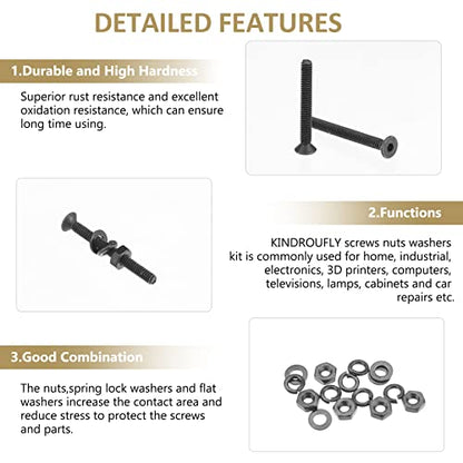 562 Pieces Black M2.5 x 4/6 /8/10 /12/16 /20mm Countersunk Head Socket Cap Screws Nuts Washers Assortment Kit, 10.9 Grade Alloy Steel - size: M2.5, style: Countersunk Head