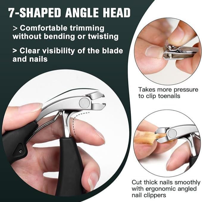 Heavy Duty Toe Nail Clippers for Men Angled Head for Seniors Thick Toenails | Toenail Clippers Stainless Steel Wide Jaws Opening Ergonomic Non-Slip Long Handle 3PCS Nail Clippers Set（Silver） - color: 3pc-silver