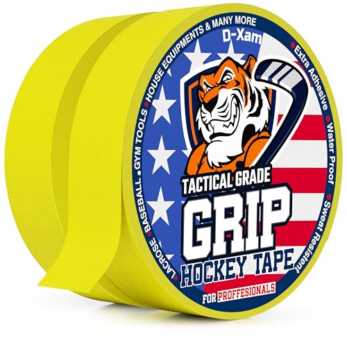D-Xam Hockey Tape Black Grip Tape 2 Roll Athletic Sports Tape 1inch Multipurpose Cloth Tape for Lacrosse Stick Handles Pullup Bars Tools Fingers Water-Resistan Protect from Scratches Smudges - color: Yellow