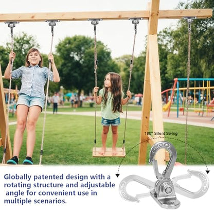 Heavy Duty Swing Hanger Stainless Steel 180° Smooth Operation Screws Bolts, Playground Porch Swing Set Trapeze Wooden Sets Indoor Outdoor - size: 3.9"